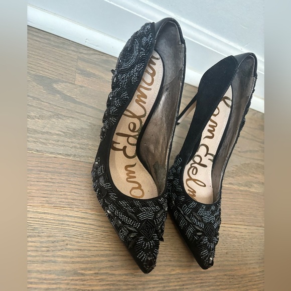 SAM EDELMAN Dani Black Suede Beaded 4" High Heel Women’s size 5 - Picture 12 of 14